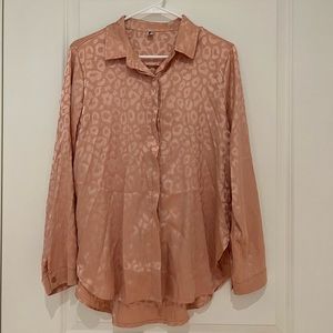 Blush pink leopard silk button down